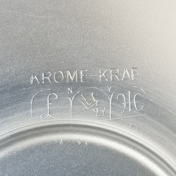 Krome Kraft Nut Dish Set Wood Center Metal Chrome Reticulated Grape Vine Design - Picture 9 of 9